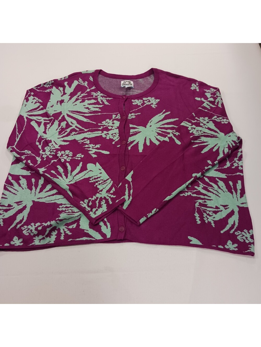 Future Collective Women’s Purple/Green Floral Button Cardigan Sweater Size 2X